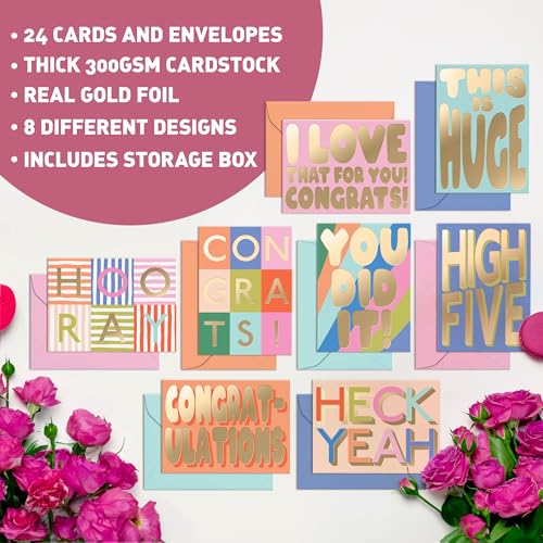 Image of Sweetzer & Orange S&O Fun Congratulations Cards with Envelopes - Colorful Congrats Card Pack of 24 - Encouragement with Envelopes - Appreciation for Coworkers - Boxed Compliment Cards - Recognition