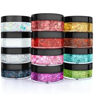 Body Glitter, Face Glitter for Kids, Glitter Makeup, Hair Glitter,YGQQOY Holographic Concerts Festival Rave Chunky Glitter Gel, 12 Colors