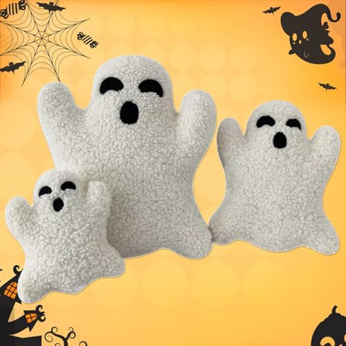 Cute Ghost Pillow, Ghost Shaped Plush Pillow, Halloween Throw Pillows Decorative Spooky Pillows, Halloween Ghost Pillow, Ghost Stuffed Animal for Sofa Bed Couch Holiday Party Children Gift (3PCS)-1