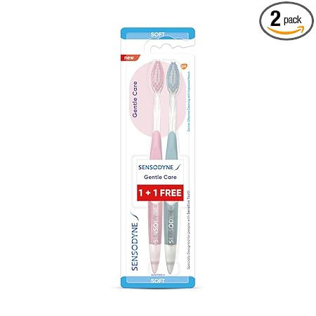 Sensodyne Adult Gentle Care Manual Toothbrush - Soft & Effective Cleaning, White, Pack of 2
