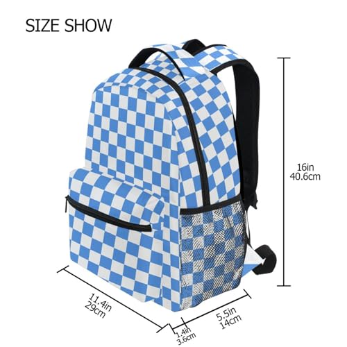 Backpack for Girls Boys, Teenager Bookbag College Rucksack Travel Daypack School Bag Kids Backpack Light Blue White Checkered4