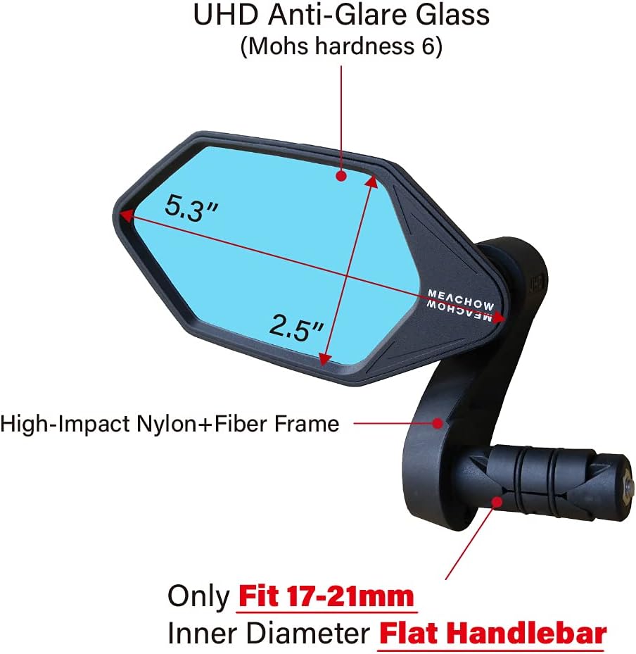 MEACHOW New Bar End Bike Mirror, Crystal UHD Automotive Grade Glass Lens E-Bike Mirrors, Scratch Resistant, Safe Rearview Mirrors, (Silver Left Side) ME-022LS MEACHOW New Bar End Bike Mirror, Crystal UHD Automotive Grade Glass Lens E-Bike Mirrors, Scratch Resistant, Safe Rearview Mirrors, (Silver Left Side) ME-022LS