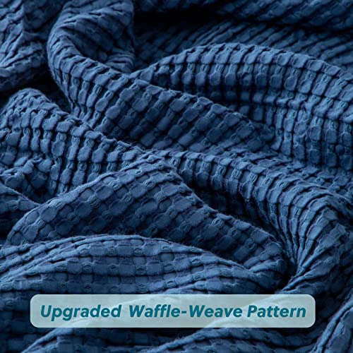 Image of Bedsure Cooling Cotton Waffle King Size Blanket - Lightweight Breathable Summer Blanket of Rayon Derived from Bamboo for Hot Sleepers, Luxury Throws for Bed, Couch and Sofa, Navy, 104x90 Inches
