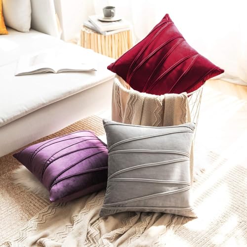 Image of Khooti Velvet Striped Cushion Cover Pack of 1-34 inch x 34 inch / 86 x 86 cm | Red | Soft Pillow Covers Cushion Case for Sofa Bedroom Livingroom Chair Car, Cushion Cover with Zig Zag Pattern