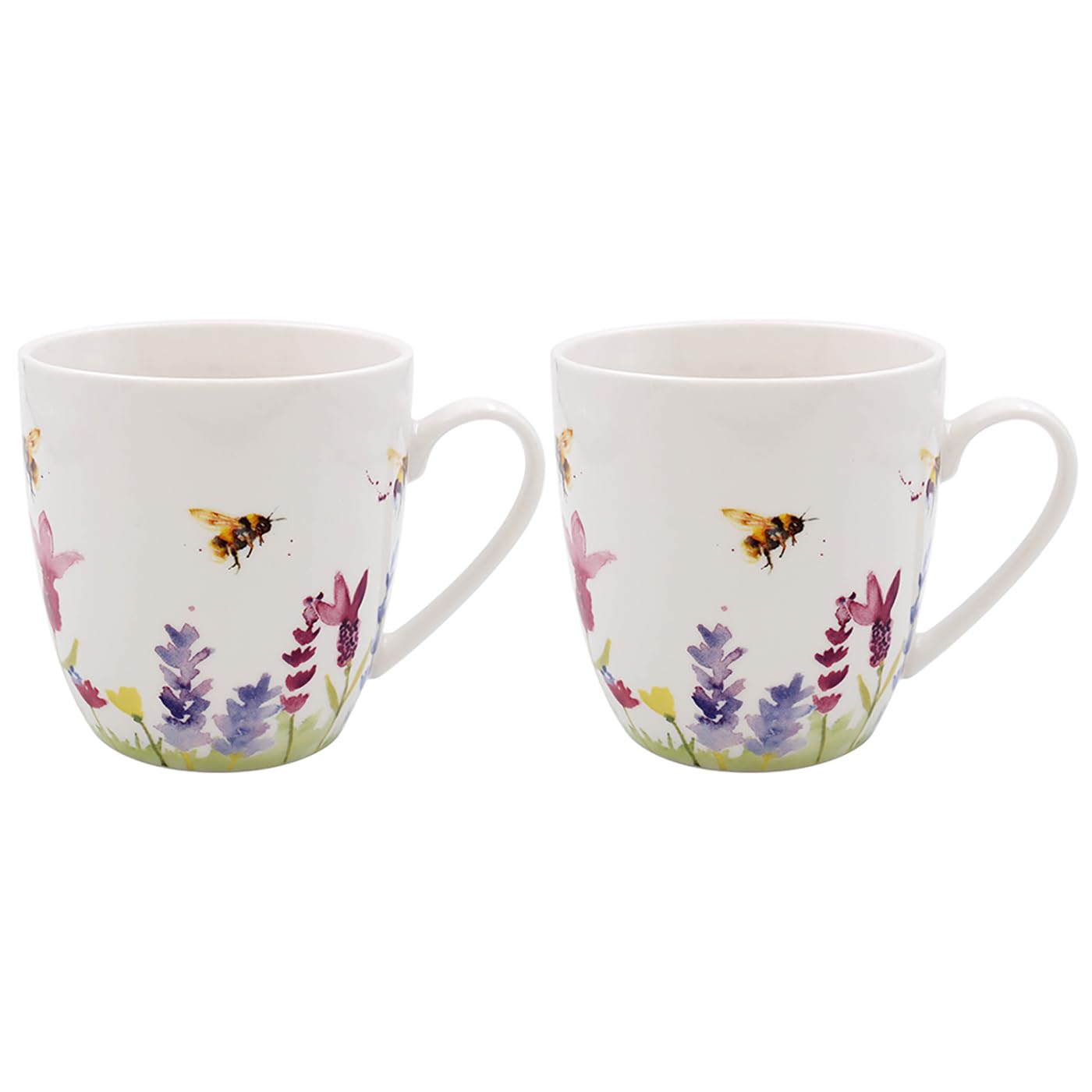 The Leonardo Collection Lavender & Bees Lesser & Pavey Set Of 2 British Designed Coffee Mug | Ceramic Coffee Mugs For Home Or Work | Large Mugs For Hot Drinks | Tea And Coffee Cups - Jennifer Rose Gallery