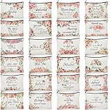 Talltalk 24 Pcs Makeup Bag Toiletry Canvas Zipper Makeup Bags Housekeeping Appreciation Gifts Cosmetic Pouch Reusable Multipurpose Organizer(Pink,Inspirational Flower)