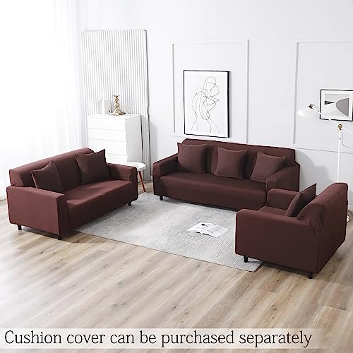 Image of HOKIPO Elastic Stretchable Single Seater Sofa Cover, Chocolate Brown (AR-4277-E2)