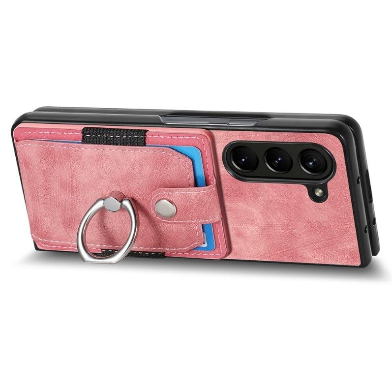 Generic Custodia compatibile con Samsung Galaxy Z Fold 8 Ultra (colore: rosa) portafoglio custodia per carte di credito in pelle anello titolare copertura