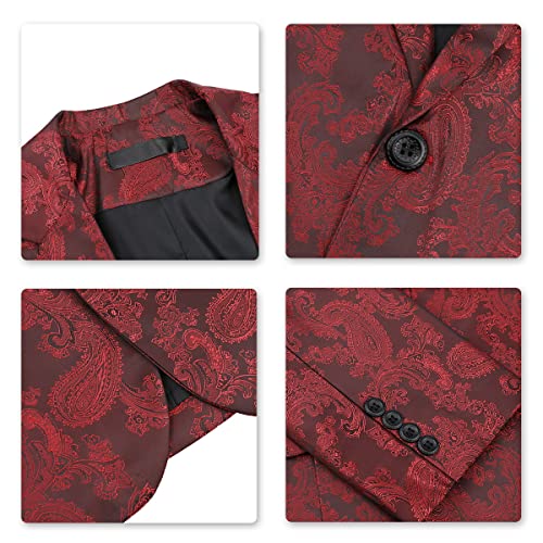 Mens 2 Piece Paisley Dress Suit One Button Party Wedding Blazer Pants Sets,Burgundy,Medium #TOP4