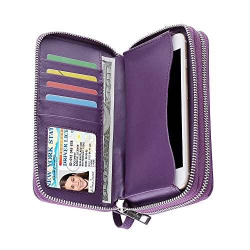 Image of XEYOU Double Zipper Long Clutch Wallet Cellphone Wallet for Women with Removable Wristlet Strap for Credit Card, Cash, Coin, Bill