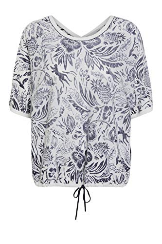 Oui Camiseta para mujer con goma elástica, diseño primaveral, blanco y azul, 40