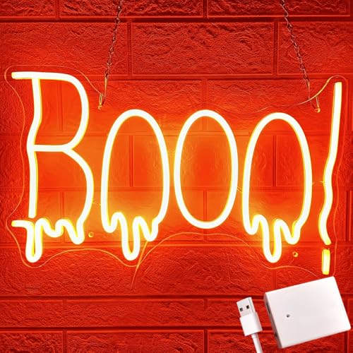 Image of Halloween Neon Sign Battery Operated BOO Light Up Sign for Halloween Party Decor Neon Halloween Sign Halloween Ghost Spooky Boo Neon Sign for Halloween Decoration
