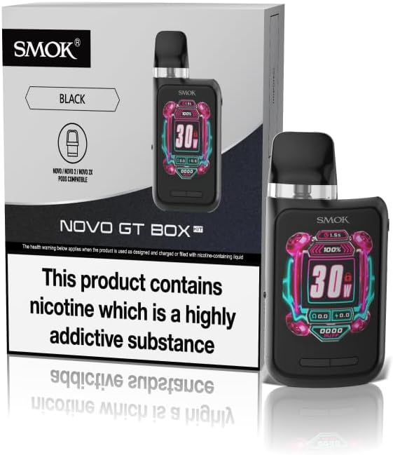 SMOK NOVO GT Box Vaping Kit, Ultimate Portable Pod System, First Full Smart Screen in the World, Stylish Design and Long-lasting Battery, E Cigarette, E Cig, Starter Kit, No Nicotine (Black)