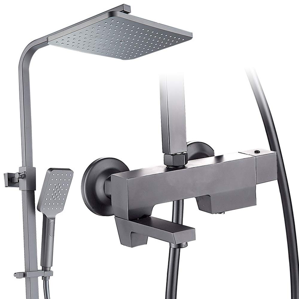 SWENEEN Handheld Showershower System Dark Gray Bathroom Shower Combination Set Multifunction Shower Faucet Set With Shower Head,Hand Shower,Rotatable Bath Faucet,Round,Square