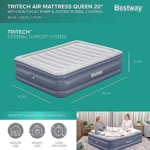 Bestway 6713JE-BW Tritech 20 Inch Thick Durable Comfortable Air Mattress Portable Relaxing Blow Up Bed thumb #1