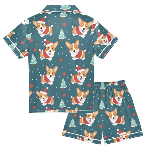 ALAZA Christmas Pine Tree Snow Dog Satin Pajamas Set Short Sleeve Button Down Sleepwear Summer Pjs 2 Piece2