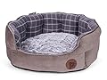 Petface Check and Bamboo Oval Dog or Cat Bed, Large, Grey