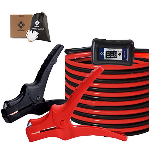 NoOne Jumper Cable 4 Gauge 18 Feet Booster Cables with LED Light & Digital Voltmeter & Reverse Hookup Alarm Signal