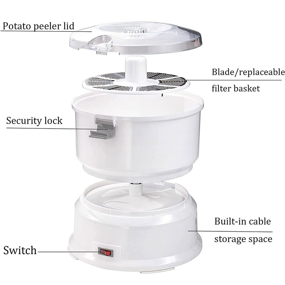 QUTBAG Pelador de Patatas eléctrico, rebanador de Verduras Completamente automático con Bloqueo de Seguridad Giratorio, máquina giratoria automática para ensaladas y deshidratador rápido de Verduras