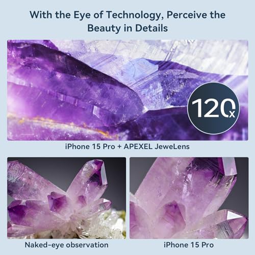 Image of APEXEL 120X Phone Microscope Lens, Jewelers Loupe Magnifier with Eyecup /Illuminated LED Light /Universal Clip, Compatible with iPhone /Android Gems, Jewelry, Coins, Portable Mini Pocket Microscope
