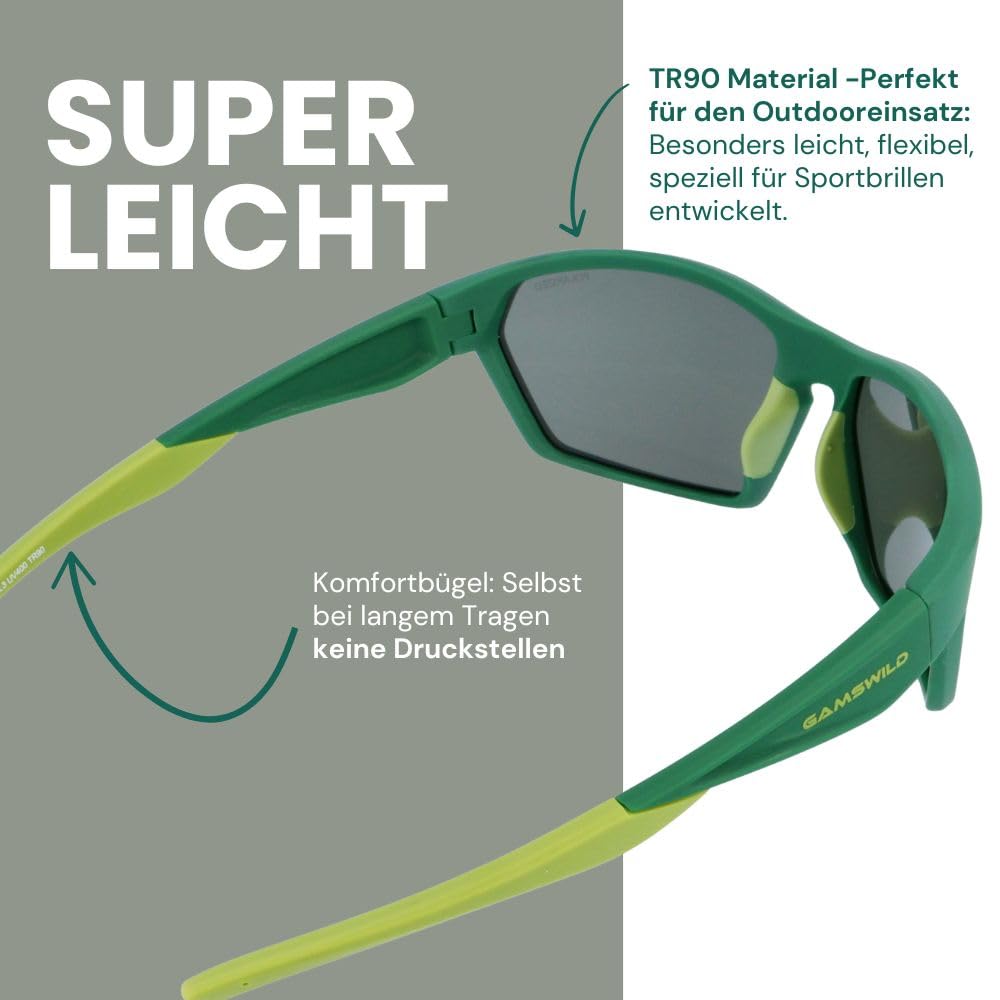 Gamswild WS7438 Sportbrille Sonnenbrille TR90 polarisiert Fahrradbrille Skibrille Damen Herren Unisex Leichtgewicht| grün | blau| rot |