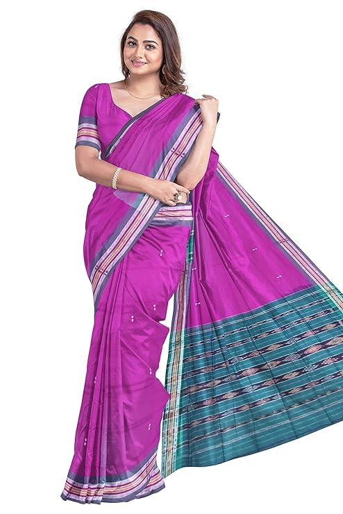 Image of Sambalpuri Handloom Saree Women's Cotton Saree Odisha Handloom Handmade Pure Cotton Khandua Natural Cotton Ikat Sambalpuri Saree For Women Ikat Handloom Saree For Women