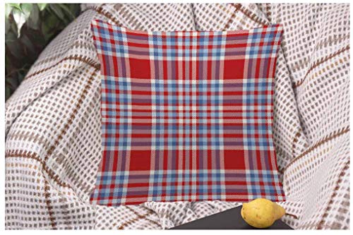 Wondertify Throw Pillow Case Cover Tartan Plaid Pattern Checkered Fabric Texture Moderate Light Blue White And Bright Red Soft Linen Pillow Case For Bedroom/Livingroom/Sofa Cushion Covers 18X18 Inch #TOP4