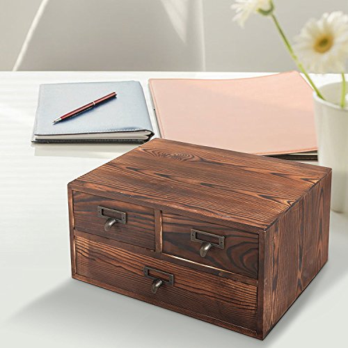 Mygift Dark Brown Wood Desktop Storage Cabinet With 3 Drawers, Small Wooden Box Organizer For Office Supplies, Sewing Kits And Accessories #TOP2