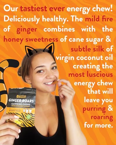 Image of Ginger Roars - 120 Caffeine Gummies - Plant Based Caffeine Chews Each 33mg Caffeine, Made from Root Ginger with a Natural Fiery Kick for Improved Energy for Running, Cycling, preworkout & Focus.