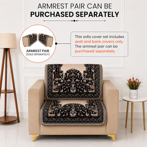 Image of Homerz Premium 'Maharaja Paradise Series' Sofa Cover | Net Fabric Sofa Cover | Washable, Anti-Dust Backed & Wrinkle Resistant Cover (Beige Empress, 1 Seater, Seat Cover with Backrest)
