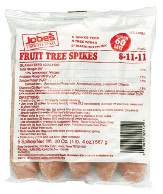 Jobe's Fruit Tree Fertilizer Spikes 8-11-11 (50 spikes count = 10 pack x 5) - NATURAL fertilizer