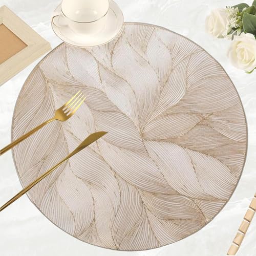 Image of HomeCloud PVC Material Round Shape Table Mat, Dining Table Mat,Table Placemats, Round Mats,Best for Bed-Side Table /Center Table, Dining Table /Shelves (Circle Leaf Flower Gold, Set of 1)