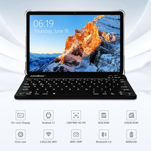 Image of 2024 Newest 2 In 1 Tablet,10.1 Inch Android 12 Tablet with Keyboard,256GB Storage 1TB Expand with Case Mouse Stylus,2.0GHz Octa Core,1280*800 HD Touch Screen,5MP Dual Camera,2.4 /5G Wi-Fi,BT 5.0