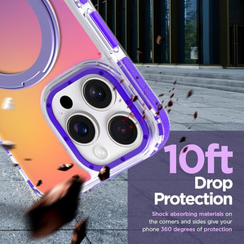 Image of Magnetic for iPhone 16 Pro Max Case with 360 Stand [Compatible with Magsafe] [Fluorescent Design] [1 Screen Protector] Slim Translucent Matte Case for iPhone 16 Pro Max 6.9 inch, Purple
