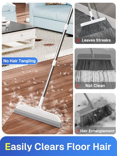 Image of Silicone Floor Squeegee, 180 Rotating Air Broom, Squeegee for Floor with a Long Handle, Magic Broom for Water and Pet Hair Removal on Bathroom Floors, Tile, Deck and Glass, Indoor Cleaning Tool