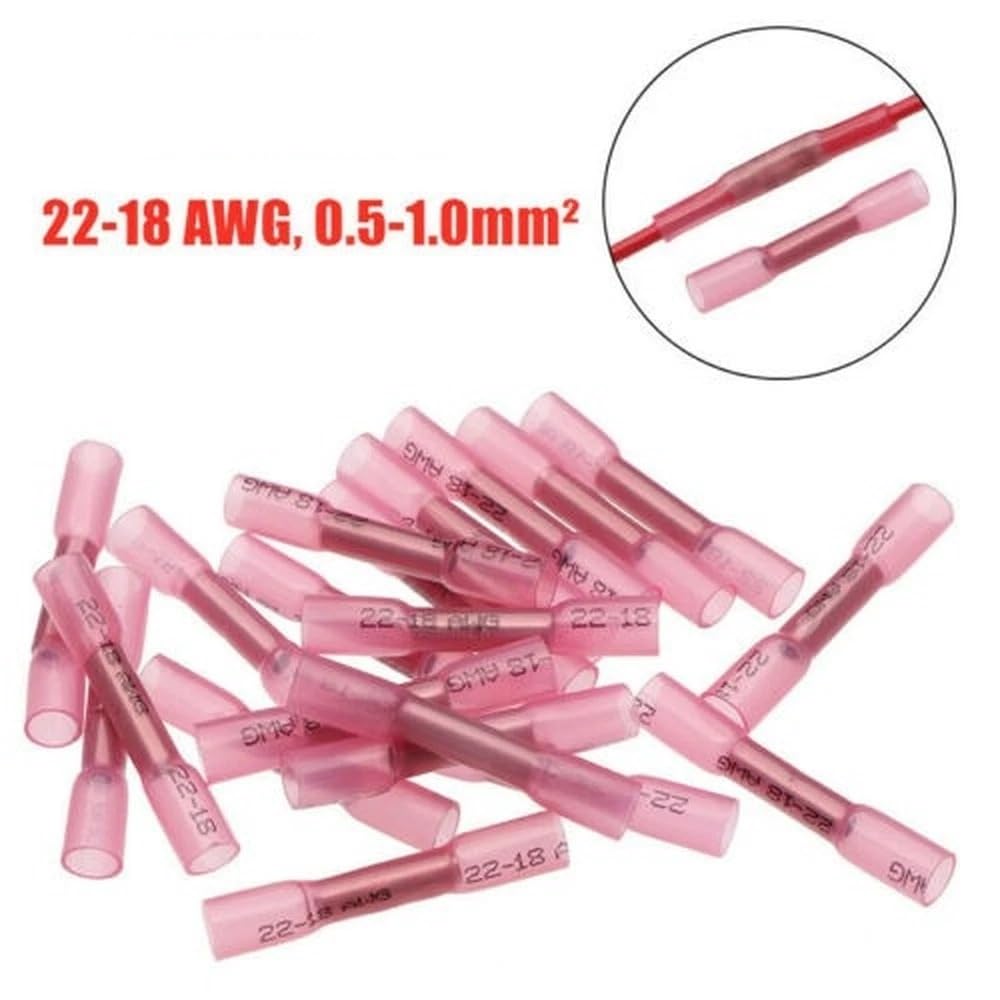 300 Pcs of 22-14 AWG Heat Shrink Butt Wire Splice Connectors Crimp Terminals Red