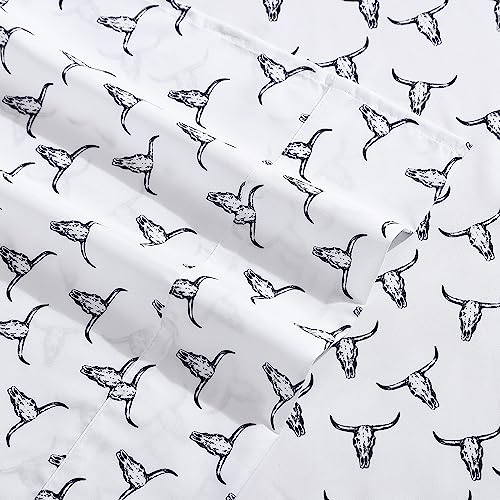 Wrangler - Full Size Sheet Set, Ultra-Soft & Lightweight Bedding, Lightweight for Year Round Comfort, Deep Pockets, Bed Sheets with Matching Fitted & Pillowcases (Steer Skulls Black) by Wrangler - Image 6