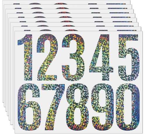 3 Inch Reflective Number Stickers 0-9 – 8 Sheets Waterproof Vinyl Self-Adhesive Numbers for Outdoor Safety Signs, Mailbox Address, Vehicles, Helmets, Doors & Windows（Reflective ）