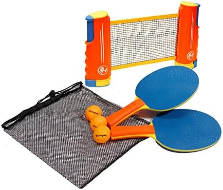 Harvil Portable and Retractable Table Tennis Net Set to-Go with Free Balls, Rackets, and Mesh Bag