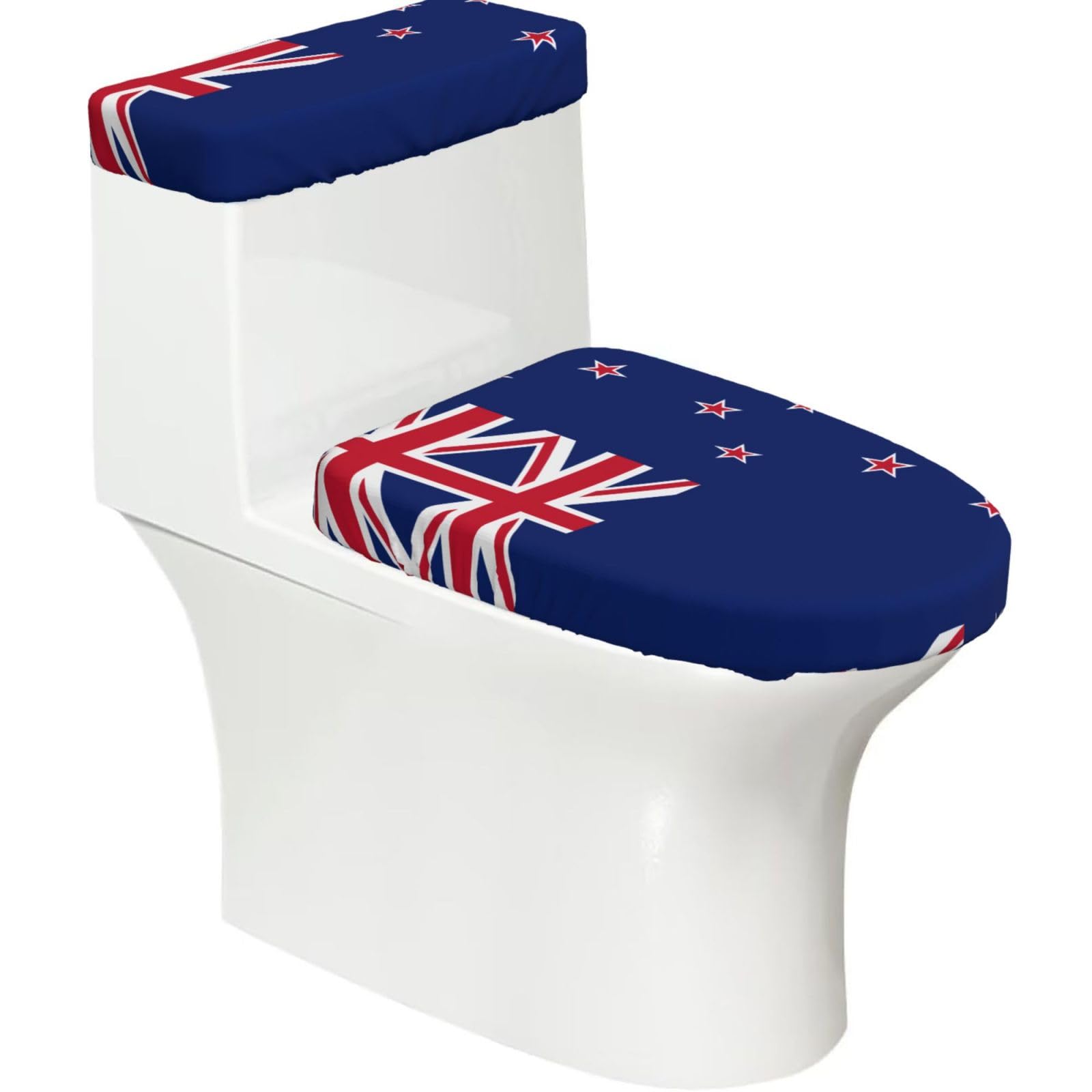 Cntdbu Black New Zealand Flag Elastic Toilet Cover Set Of 2-Stretchy Lid And Tank Covers For Bathroom, Soft Washable U Shape Toilet Decor