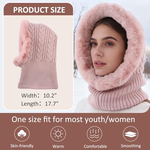Image of Winter Fleece Balaclava Warm Men Hood Hat Knitted Hooded Scarf for Women Unisex Skull Cap