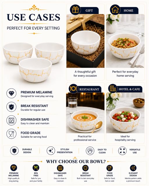 Image of Ariya 4.5 Inch Melamine Greek Bowls Golden Aura Collection Set of 6