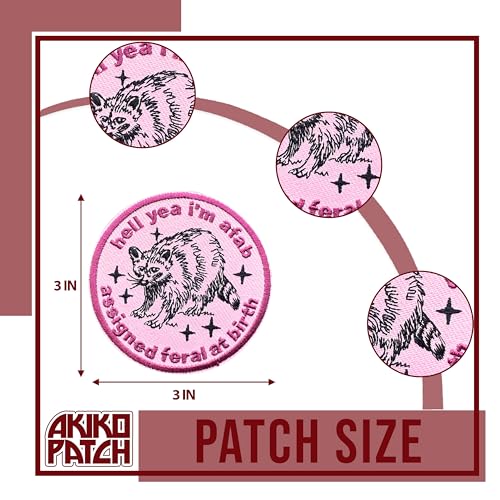 AKIKOPATCH Assigned Feral At Birth Iron On Patches, Size 3" Raccoon Sew Patches for Clothes Backpacks Hats Jeans Bags, Genderqueer Patches, Unhinged Feral Iron On Fabric Patches DIY Gift for LGBTQ Gay by AKIKOPATCH - Image 5