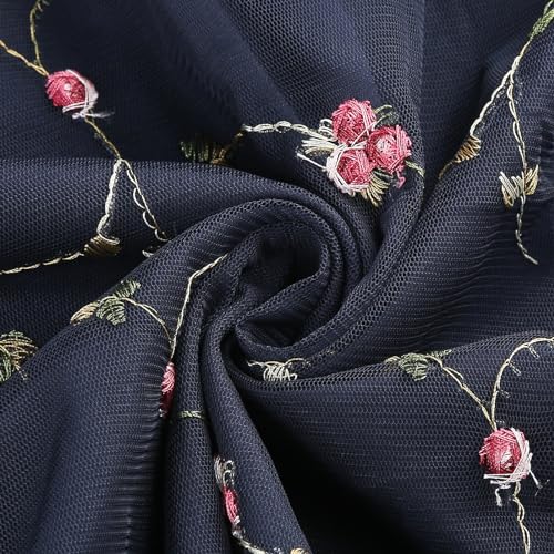 Image of 1950s Dresses for Women Vintage Floral Embroidery Mesh Dress Sleeveless Round Neck Swing Dress