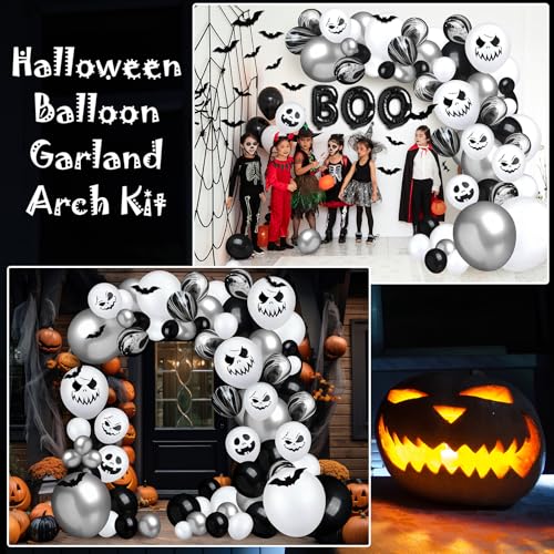 Winnerwhy WINNERWHY-05350535 Skull Halloween Balloon Decorations Skeleton Nightmare Balloon Garland Arch Boo Balloons Black White Silver Balloons With Bat Sticker For Halloween Birthday Party Decorations thumb #5
