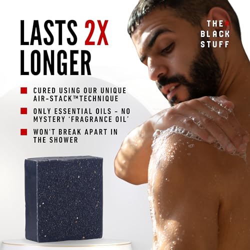 Image of The Black Stuff Pine Tar Soap - Mens Bar Soap Made with Pine Tar, Organic Ingredients and Essential Oils - Handmade Cold Process Body Soap for Men - Moisturizing and Cleansing organic Bath Soaps