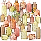 Yaomiao 30 Pcs Vases Bulk Colored Flower Glass Bud Vases Valentine Vintage Colored Glass Bottles Colorful Rustic Embossed for Home Wedding Table Decorations Gifts(Orange Yellow Series)