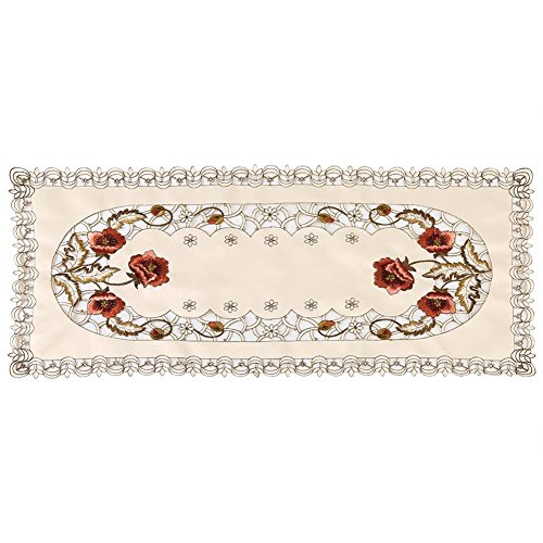 Niunion Couverture de Table, Fleur Floral Rouge Creux Chemin de Table brodé Nappe Cutwork Table décor Chemin De Table Fleur(Rectangle)