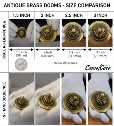Image of CamelCase Rajwadi Brass dooms for Main Door and Pooja Room (38.1mm / 1.5 Inch) | Antique Finish Solid Brass Decorative Door Domes for Traditional Wooden Gates & Home Decor | Pack of 4