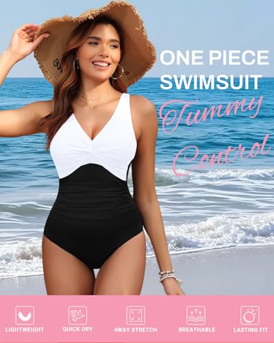 Image of Holipick Women Tummy Control One Piece Swimsuit - Push Up Bathing Suit Full Coverage Slimming Swimwear
